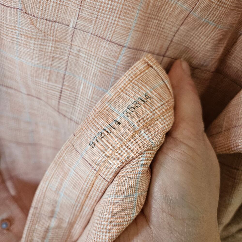 Paul Fredrick Men's Non-Iron Linen Button Down Shirt, Size 18.5/35 Classic Plaid - Picture 8 of 8